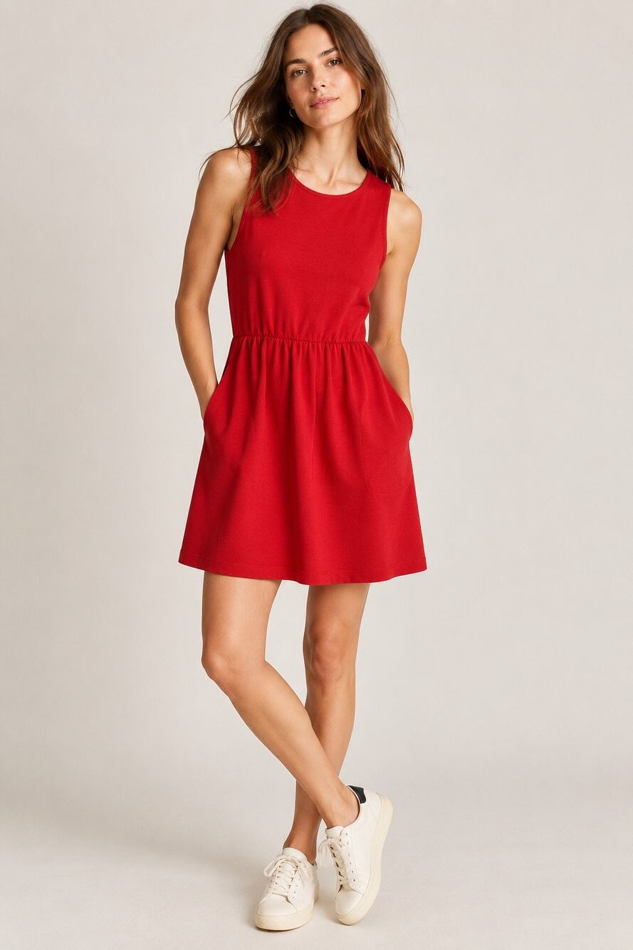 Madewell Abroad Red Ponte Sleeveless Fit & Flare Dress XS
